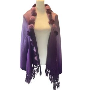 Womens Purple Ombre Statement Fringe Knit Wrap Shawl OS Purple Whimsical Boho
